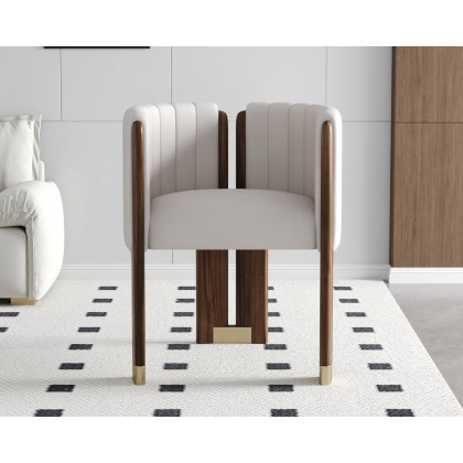 HMR - Velvet Fluted Upholstered Accent Chair with Wood Frame