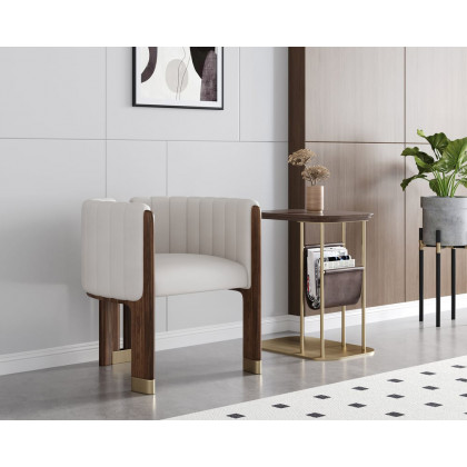 HMR Leather Fluted Upholstered Accent Chair with Wood Frame (Set of 2) - White