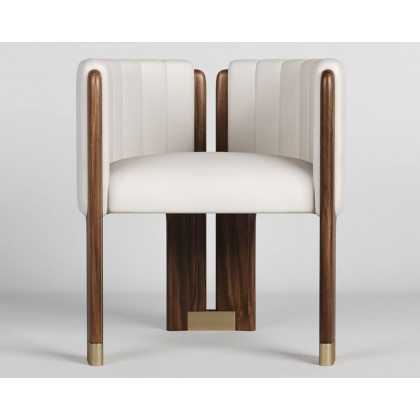 HMR Leather Fluted Upholstered Accent Chair with Wood Frame (Set of 2) - White
