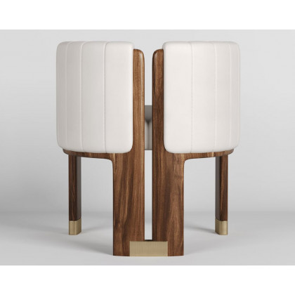 HMR Leather Fluted Upholstered Accent Chair with Wood Frame (Set of 2) - White
