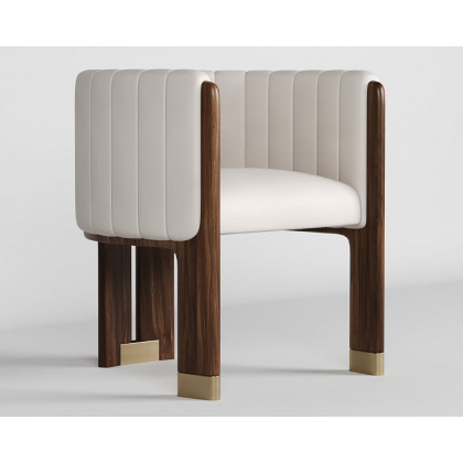 HMR Leather Fluted Upholstered Accent Chair with Wood Frame (Set of 2) - White