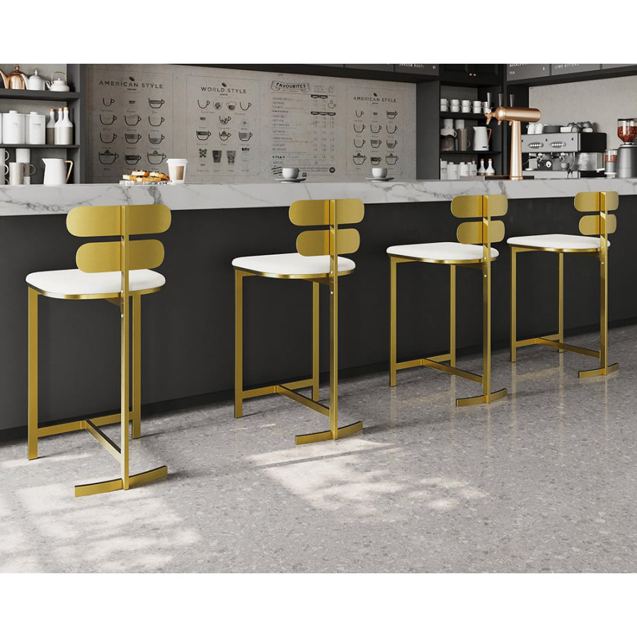 HMR Modern PU Leather Counter Stools with Upholstery - White, 2-Pieces