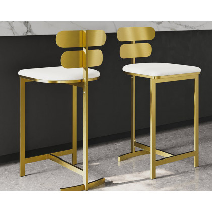 HMR Modern PU Leather Counter Stools with Upholstery - White, 2-Pieces