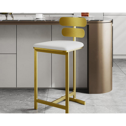 HMR Modern PU Leather Counter Stools with Upholstery - White, 2-Pieces