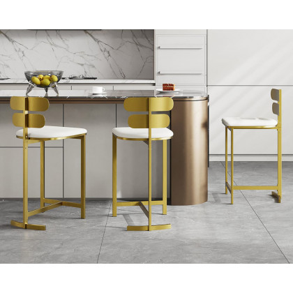 HMR Modern PU Leather Counter Stools with Upholstery - White, 2-Pieces