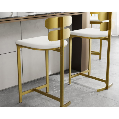 HMR Modern PU Leather Counter Stools with Upholstery - White, 2-Pieces