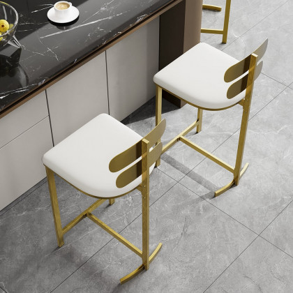 HMR Modern PU Leather Counter Stools with Upholstery - White, 2-Pieces