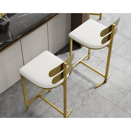 HMR Modern PU Leather Counter Stools with Upholstery - White, 2-Pieces