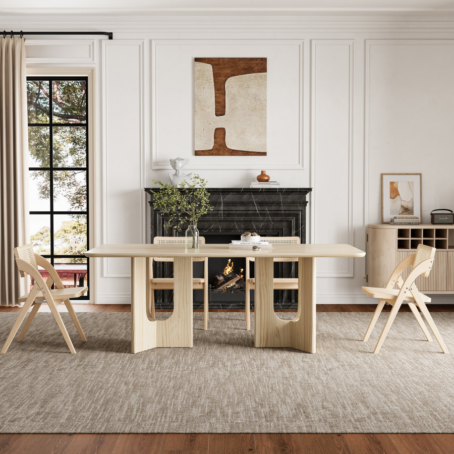 HMR - 78.7'' Farmhouse Rectangle Solid Wood Dining Table Seats 6-8 People