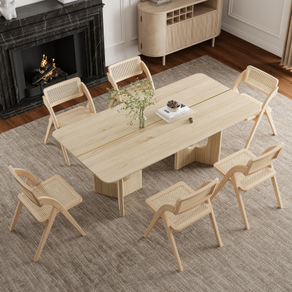 HMR - 78.7'' Farmhouse Rectangle Solid Wood Dining Table Seats 6-8 People