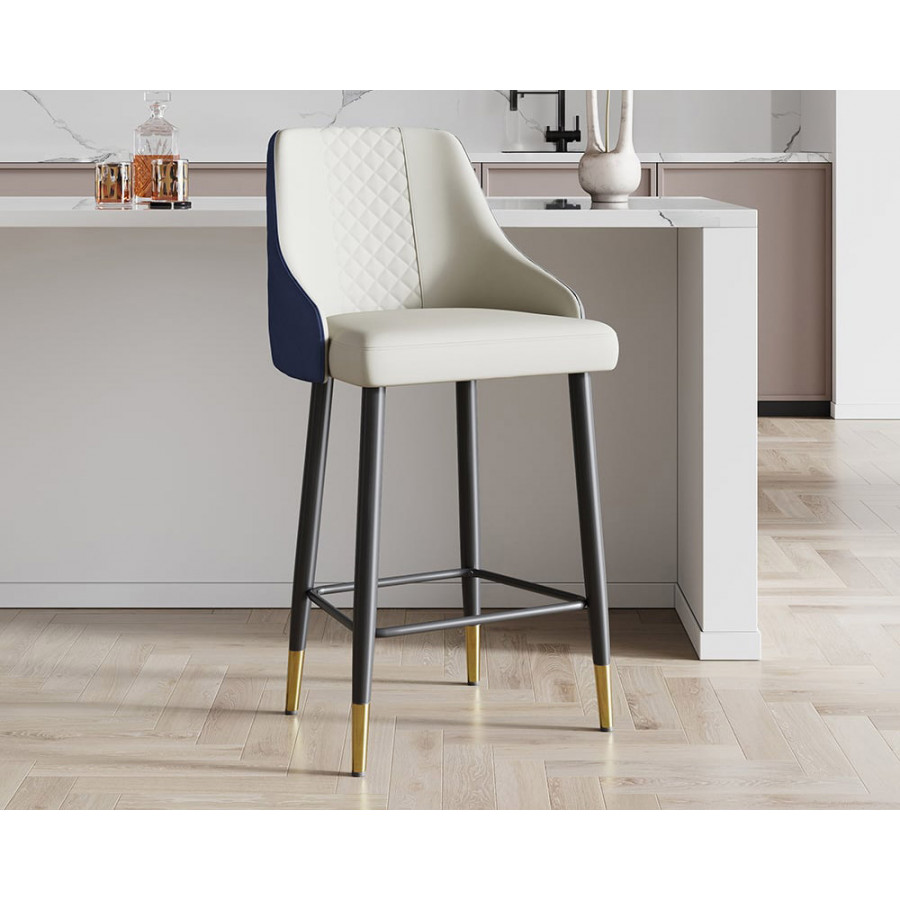 HMR Diamic Series Modern Counter Stools with PU Leather Upholstery - Blue, 2-Pieces