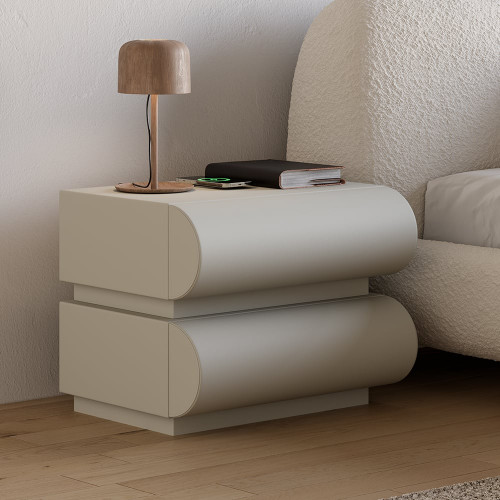 HMR Humply Modern Leather Smart Nightstand with Wireless Charger Drawers - Light Gray, 2-Drawer, Set Of 2
