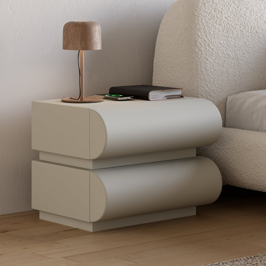 HMR Humply Modern Leather Smart Nightstand with Wireless Charger Drawers - Light Gray, 2-Drawer, Set Of 2