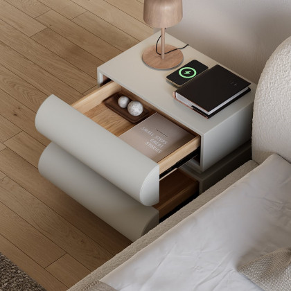 HMR Humply Modern Leather Smart Nightstand with Wireless Charger Drawers - Light Gray, 2-Drawer, Set Of 2