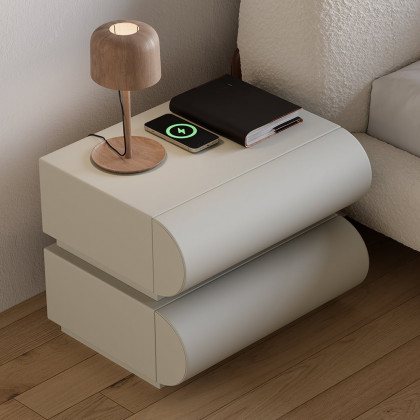 HMR Humply Modern Leather Smart Nightstand with Wireless Charger Drawers - Light Gray, 2-Drawer, Set Of 2