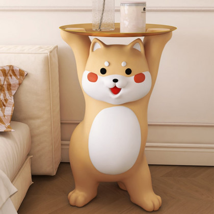 HMR - Modern Dog Side Table Resin Figurine with Gold Tray