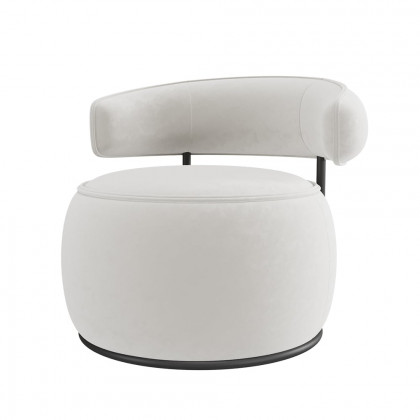 HMR - Modern Off-White Swivel Armchair Barrel Accent Chair Velvet Upholstered