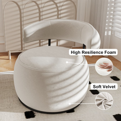 HMR - Modern Off-White Swivel Armchair Barrel Accent Chair Velvet Upholstered