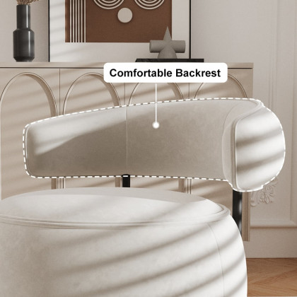 HMR - Modern Off-White Swivel Armchair Barrel Accent Chair Velvet Upholstered