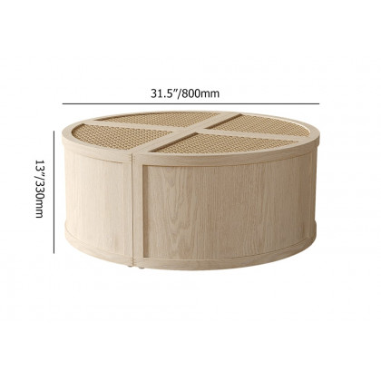 HMR - Round to Square Block Modular Coffee Table White Oak Rattan with Storage 4 Piece