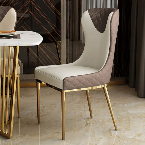 HMR Modern Dining Chairs with White PU Leather Upholstery - Brown, Set of 8