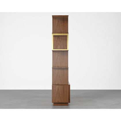 HMR 5-Tier Wood Bookshelf with 2 Doors Modern Bookcase in Gold Finish - Walnut