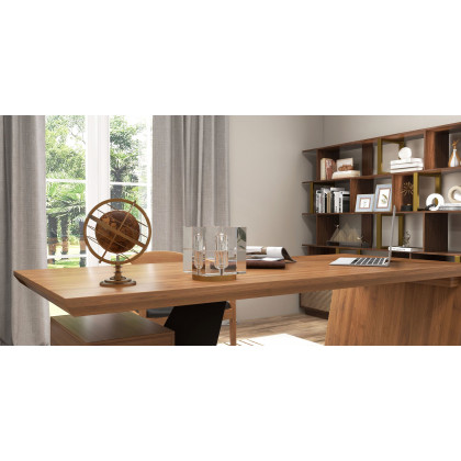 HMR 5-Tier Wood Bookshelf with 2 Doors Modern Bookcase in Gold Finish - Walnut