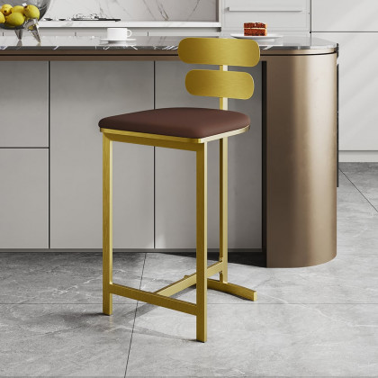 HMR Modern PU Leather Counter Stools with Upholstery - Brown, 6-Pieces