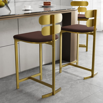 HMR Modern PU Leather Counter Stools with Upholstery - Brown, 6-Pieces