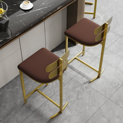 HMR Modern PU Leather Counter Stools with Upholstery - Brown, 6-Pieces