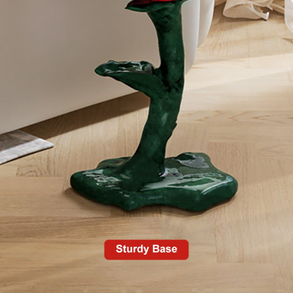 HMR - Modern Small End Table Red Resin Rose Sculpture Cute Pedestal Side Table with Tray