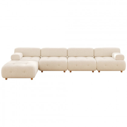HMR - Modern L-Shaped Modular White Boucle Corner Sectional Sofa Loveseat with Wood Legs