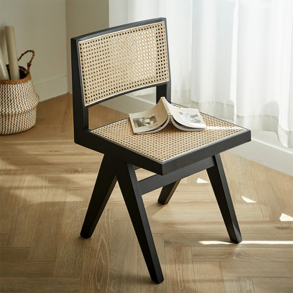 HMR Dining Set 70.9" Japandi Irregular Wood Dining Table Black with 4 Chairs - Black, Style A, With 4 Chairs