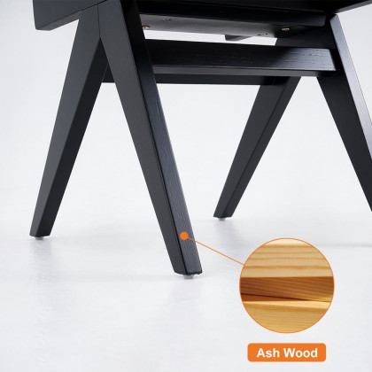 HMR Dining Set 70.9" Japandi Irregular Wood Dining Table Black with 4 Chairs - Black, Style A, With 4 Chairs