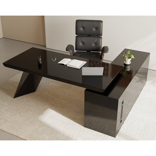 HMR Modern L-Shape Executive Desk & Office Chair Set - Black, 70.9"L x 70.9"W x 29.5"H, Left Hand