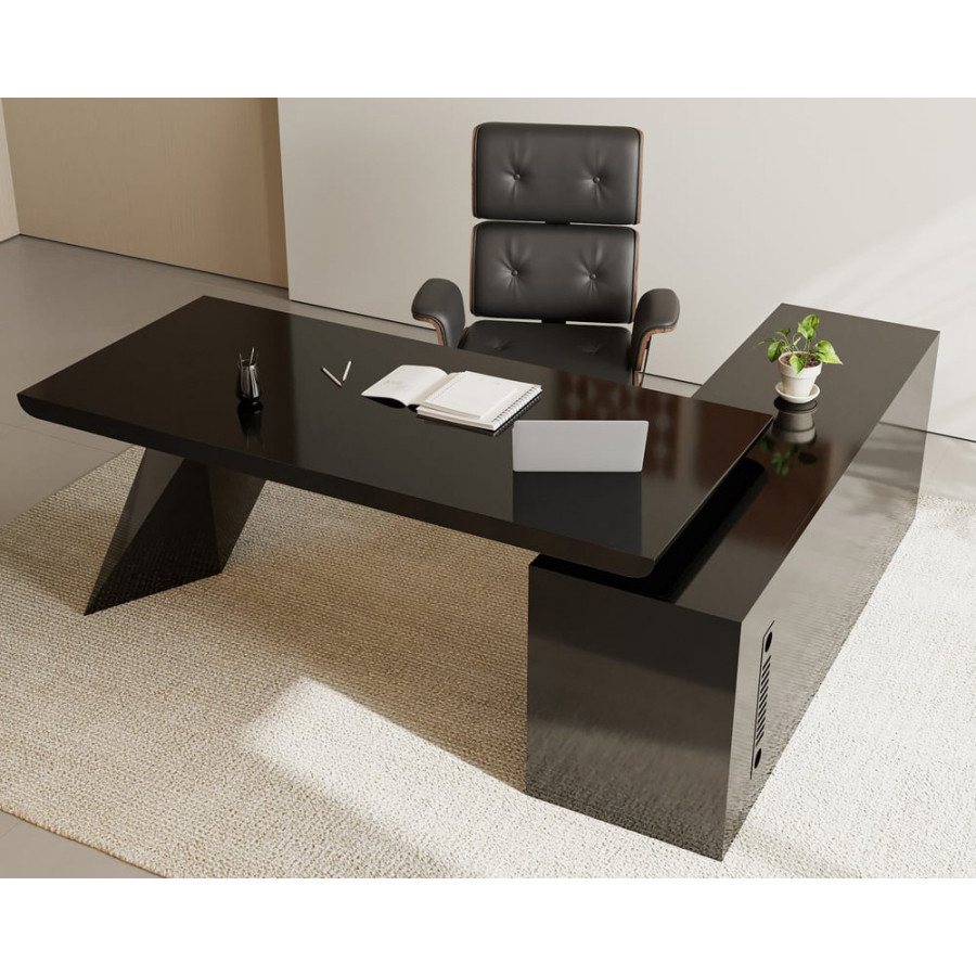 HMR Modern L-Shape Executive Desk & Office Chair Set - Black, 70.9"L x 70.9"W x 29.5"H, Left Hand