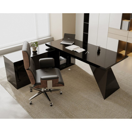 HMR Modern L-Shape Executive Desk & Office Chair Set - Black, 70.9"L x 70.9"W x 29.5"H, Left Hand