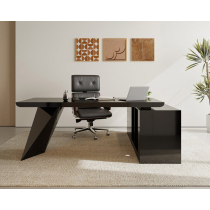 HMR Modern L-Shape Executive Desk & Office Chair Set - Black, 70.9"L x 70.9"W x 29.5"H, Left Hand
