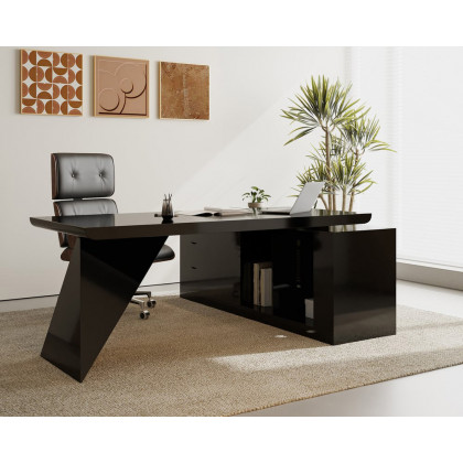 HMR Modern L-Shape Executive Desk & Office Chair Set - Black, 70.9"L x 70.9"W x 29.5"H, Left Hand