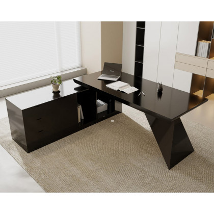 HMR Modern L-Shape Executive Desk & Office Chair Set - Black, 70.9"L x 70.9"W x 29.5"H, Left Hand