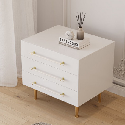 HMR - Modern White 3 Drawer Nightstand Bedside Table with Storage
