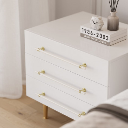 HMR - Modern White 3 Drawer Nightstand Bedside Table with Storage
