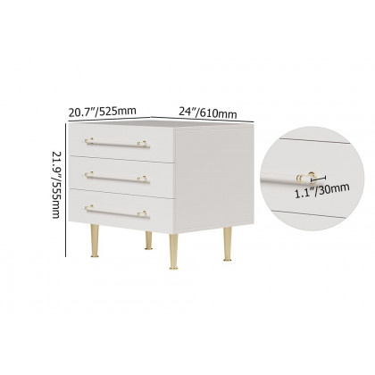 HMR - Modern White 3 Drawer Nightstand Bedside Table with Storage