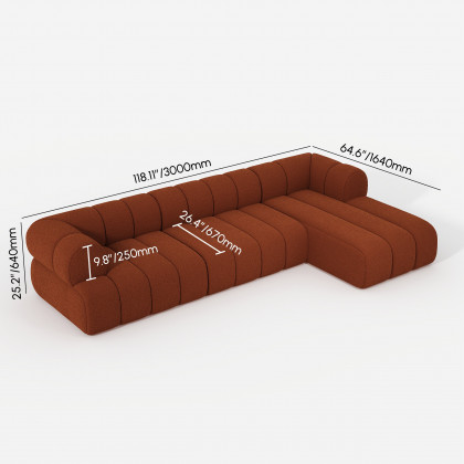 HMR 118" 3-Piece Sectional Sofa with Chaise - Rust