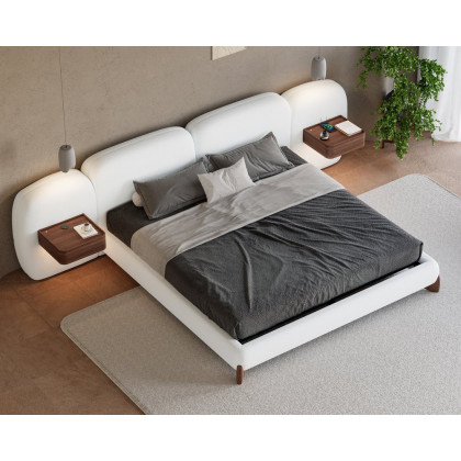 HMR Curva Boucle Bed with Headboard - White, Queen, With Drawer