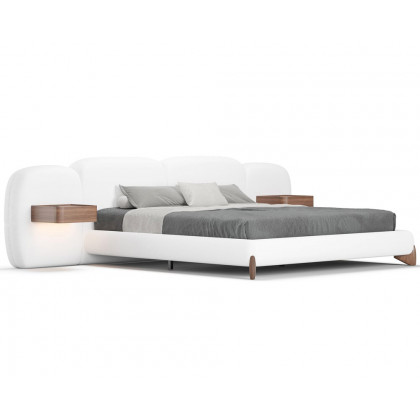 HMR Curva Boucle Bed with Headboard - White, Queen, With Drawer