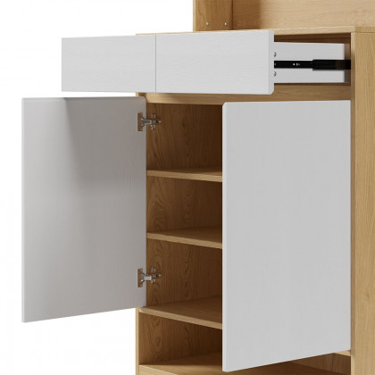 HMR - Natural & White Shoe Cabinet with 5 Shelves 2 Drawers 2 Doors Entryway Shoe Storage