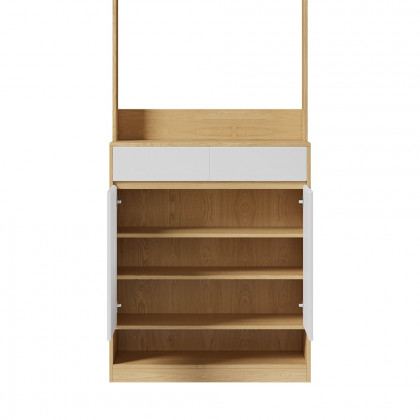 HMR - Natural & White Shoe Cabinet with 5 Shelves 2 Drawers 2 Doors Entryway Shoe Storage