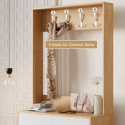 HMR - Natural & White Shoe Cabinet with 5 Shelves 2 Drawers 2 Doors Entryway Shoe Storage