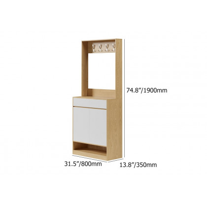 HMR - Natural & White Shoe Cabinet with 5 Shelves 2 Drawers 2 Doors Entryway Shoe Storage
